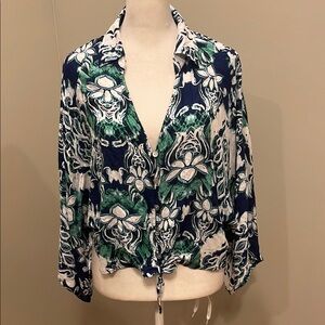 Nicole Miller Floral Rayon Blouse Top Size Small
